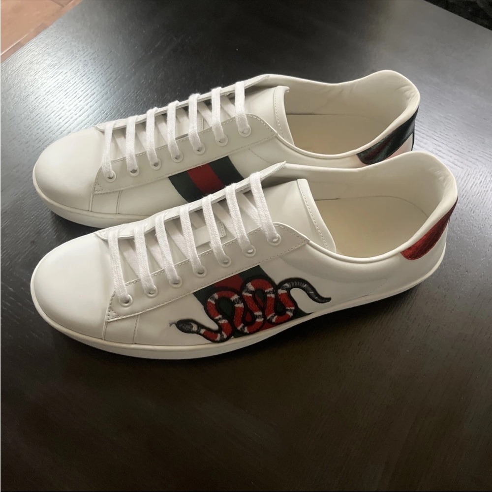 Men’s Gucci Ace Sneakers Embroidered Snake Size 12 US, Cleaned And Refurbished - Picture 3 of 8